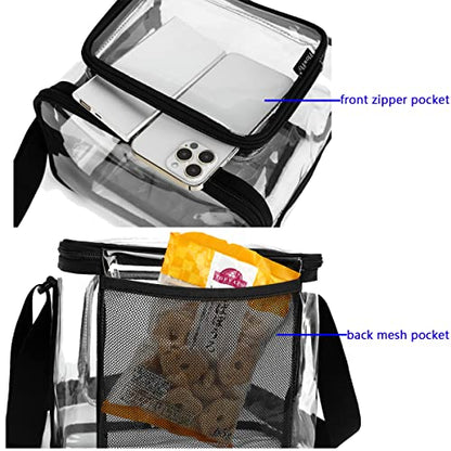 FlowFly Insulated Reusable Lunch Bag Adult Large Lunch Box for Women and Men with Adjustable Shoulder Strap,Front Zipper Pocket and Dual Large Mesh Side Pockets, Clear - color: Clear