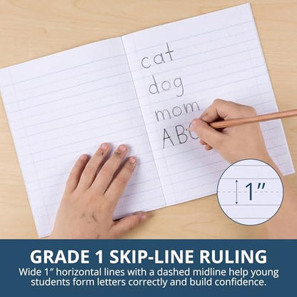 ROARING SPRING Primary Composition Book, Handwriting Notebook for Kids (4K - 1st Grade), Grade 1 Ruled, 1" Skip-Line Manuscript Paper, Flexible Cover, 9.75" x 7.5", 50 Sheets/100 Pages, 72 Pack - color: Green Marble