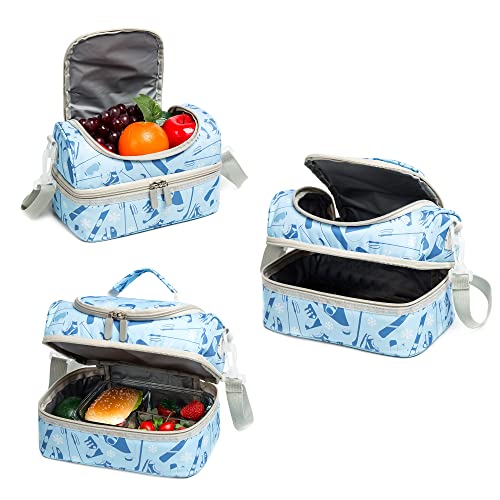Insulated Kids Double Decker Lunch Bag Tote Pack for Girls Boys Toddler School Picnic Food Cooler Hot Water Ice with Strap (Winter Sports) - color: Winter Sports