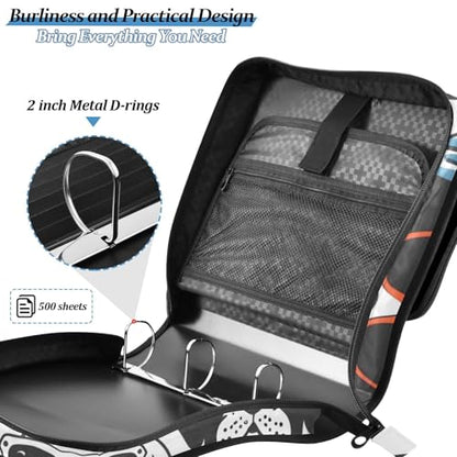 3 Ring Zipper Binder with Shoulder Strap Funny Dogs Doodle 2 Inch Zippered Binder Bag 500 Sheet Capacity Multi Pockets for School Supplies - color: Multi16