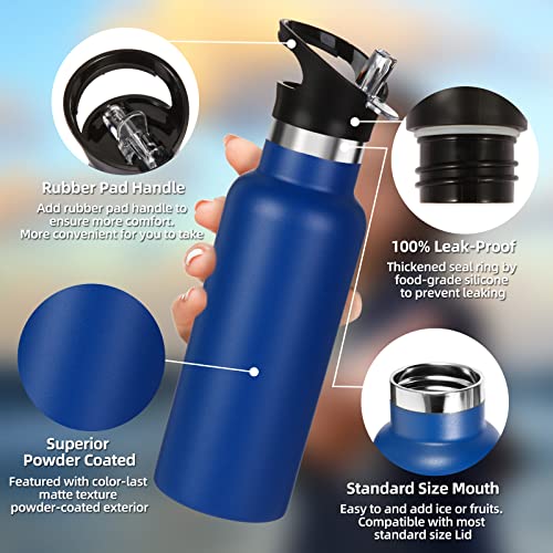 Volhoply 17oz Kids Insulated Water Bottle,Stainless Steel Water Bottles with Straw Lid,Reusable Metal Cups Water Bottle,Double Wall Vacuum Sports Water Flask Keep Hot & Cold for School (Navy,1 Set) - color: Navy