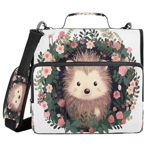 Hedgehog Waterproof Zipper Binder with Shoulder Strap, 3-Ring Trapper Keeper with Lay-Flat Design and Multiple Compartments for School & Office, Adults & Kids