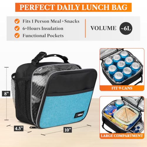 opux Insulated Lunch Bag for Kids, Reusable Lunch Box for School with Leakproof Lining, Compact Soft Cooler Tote for Boys & Girls, Front Pocket, Mesh Side Bottle Holder (Heather Sea Blue) - color: Heather Sea Blue