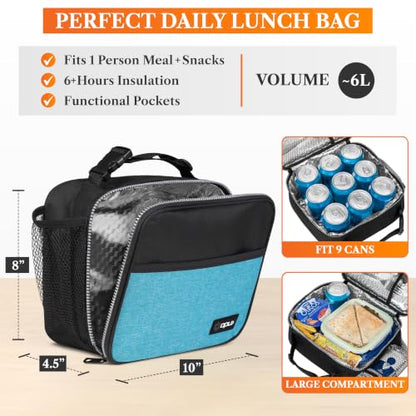 opux Insulated Lunch Bag for Kids, Reusable Lunch Box for School with Leakproof Lining, Compact Soft Cooler Tote for Boys & Girls, Front Pocket, Mesh Side Bottle Holder (Heather Sea Blue) - color: Heather Sea Blue