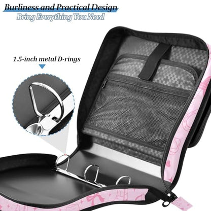 Zipper Binder Bag 3 Ring File Folder Portfolio Organizer Zippered Binder Bags with Strap Fits Laptop Women Men - color: 32-western Cowgirl Bow