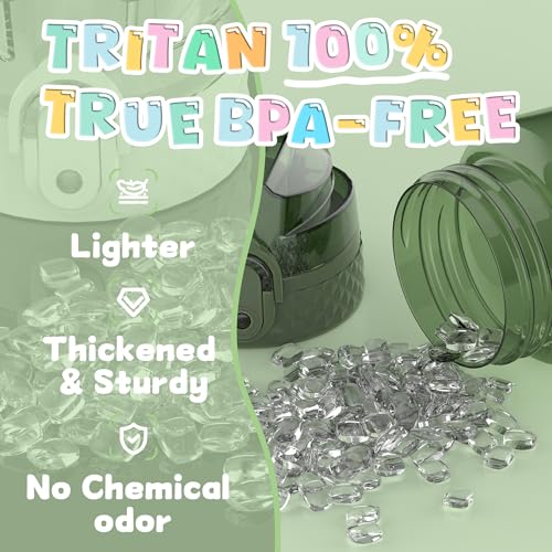 OLDLEY 12oz Kids Water Bottle, Tritan BPA-Free, Leakproof Flip Straw Lid, Motivational Time Marker, Carry Strap, Reusable Clear Water Bottle for Boys & Girls,Jade - color: Jade, style: 12 Ounces