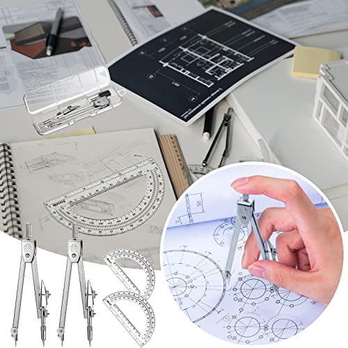 Zonon 2 Set Protractor and Compass Set, Student Geometry Math Set Drawing Compass and 6 Inch Clear Swing Arm Protractors 180 Degree Math Protractor