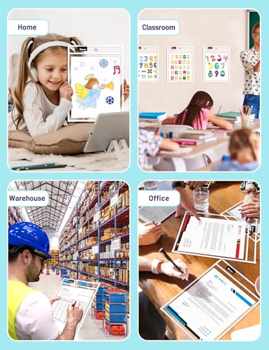SUNEE 6 Packs Oversized Reusable Dry Erase Pocket Sleeves with Ring, White 10x14 Ticket Holders, Clear Plastic Sheet Protectors, Teacher School Classroom Supplies - color: White, style: 6 Pack