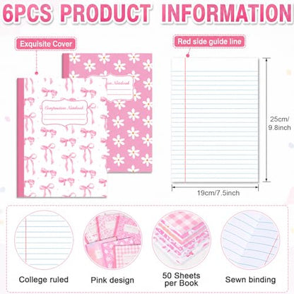 6 Pack Large Composition Notebooks Bulk 9.8 × 7.5 in Wide Ruled Hard Cover Composition Book Assorted Marble Journal College Ruled Paper for Adult Student College Office Back to School Supplies(Pink) - size: 6 Pack, style: Pink