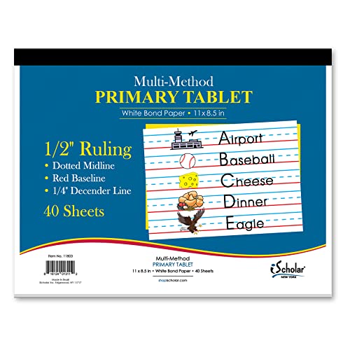iScholar Multi-Method Primary Tablet.5 Inch Ruling, 40 Sheets, 11 x 8.5 Inches (11803),Blue - size: 40 Count (Pack of 1)