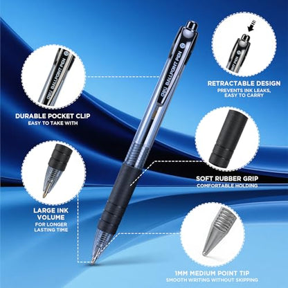 deli Pens Bulk, Ballpoint Pens 1.0MM Medium Point,25 Pack Black Ink & 25 Pack Blue Ink, Smooth Writing Retractable Pen with Soft Grip, No Bleed,Fast Dry,for Office School Home Use - color: Black&Blue, size: 50 PCS