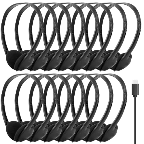 USB C Kids Headphones Bulk 25 Pack for School Classroom,Wired | On-Ear USB Type C Headphones for Boys Girls Students Tablet Travel Computer Smartphones Testing (Black)