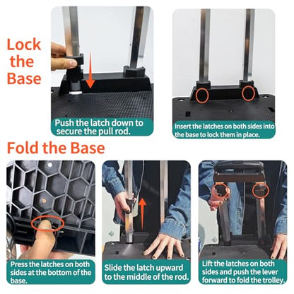 Foldable Black Aluminum Backpack Cart with 5 Swivel Wheels, Large Base, Ideal for Large Backpacks, Pet Carriers, Laptop Bags - size: 5 Wheels with Larger Base