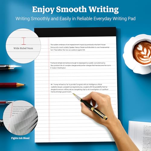 White Legal Pads 8.5 x 11 Notepads, 12 Pack Writing Paper Note Pads 8.5x11, Micro Perforated Wide Ruled Lined Writing Pads 30 Sheets for Home Office School Work, Legal Notepads Double-Side Printed Per Pad - color: White- 12