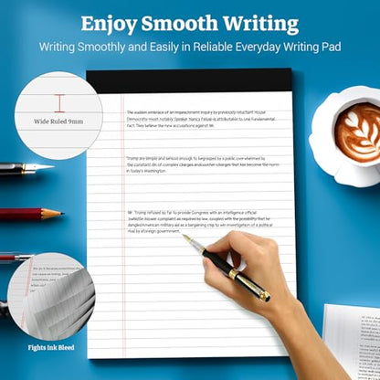 White Legal Pads 8.5 x 11 Notepads, 12 Pack Writing Paper Note Pads 8.5x11, Micro Perforated Wide Ruled Lined Writing Pads 30 Sheets for Home Office School Work, Legal Notepads Double-Side Printed Per Pad - color: White- 12