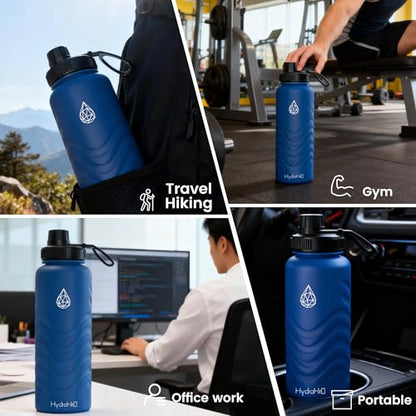 24oz Stainless Steel Insulated Water Bottle, 48H Ice Cold & 24H Hot, Leak-Proof Wide Mouth Lids (Straw & Spout), BPA-Free Bottles, Mens Water Bottle for Gym, Hiking, Travel - Blue - color: Blue, size: 24 Ounces