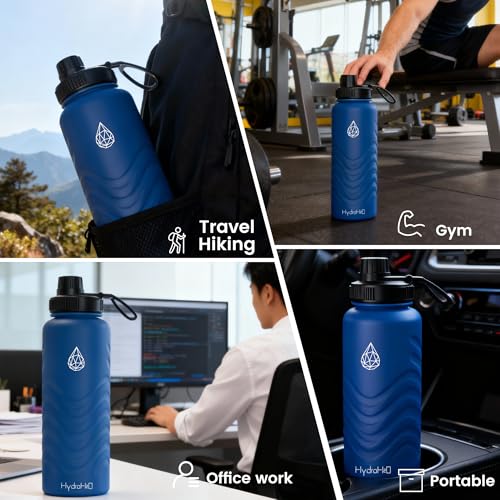 32oz Stainless Steel Insulated Water Bottle, 48H Ice Cold & 24H Hot, Leak-Proof Wide Mouth Lids (Straw & Spout), BPA-Free Bottles, Mens Water Bottle for Gym, Hiking, Travel - Blue - color: Blue, size: 32 Ounces