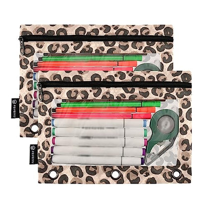 Fisyme Leopard Cheetah Print Pencil Pouch for 3 Ring Binder Pencil Case Pencil Bag Zipper Pouch with Clear Window for Office Supplies 2 Pack - color: Multi-1