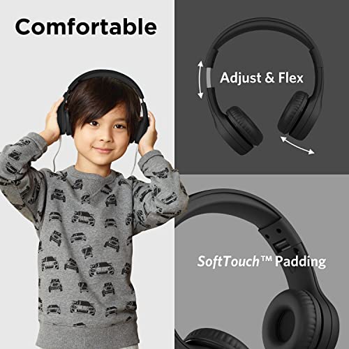 LilGadgets Connect+ Style On-Ear Kids Headphones with Microphone - SharePort Technology, SoftTouch Padding, Detachable Cable, Volume Limiting, Durable & Adjustable - Black - color: Black