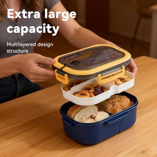1200Ml Leak-Proof Lunch Box with Handle, Reusable Snack Container with Cutlery Set, Suitable for Adults, Camping, And Hiking, Perfect for Back-To-School Season