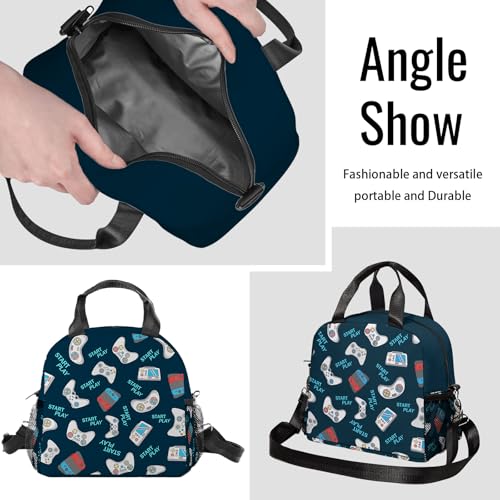 Game Lunch Bag Reusable Insulated Lunch Box Large Capacity Meal Tote for Kids Boys Girls Cooler Bag Waterproof Adjustable Shoulder Strap Gamer Lunch Tote for Work School Picnic Travel Hiking - color: Game04