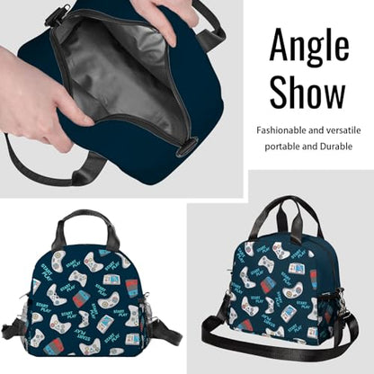 Game Lunch Bag Reusable Insulated Lunch Box Large Capacity Meal Tote for Kids Boys Girls Cooler Bag Waterproof Adjustable Shoulder Strap Gamer Lunch Tote for Work School Picnic Travel Hiking - color: Game04