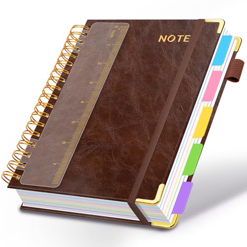 Hardcover Spiral Notebooks for Work 6.2"x 8.2", 300 Pages 5 Subject Notebook with Dividers & Tabs, A5 Spiral Journal for Women, College Ruled Notebook for School Note-Taking (Dark Brown) - color: Dark Brown, size: 6.2''x 8.2''