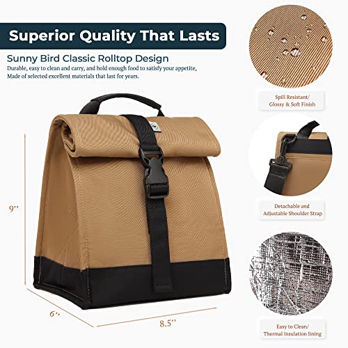 SUNNY BIRD Insulated Lunch Bag Rolltop Lunch Box (Brown) - color: Brown