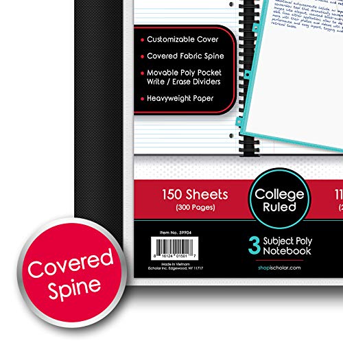 IQ+ iScholar iQ+ 3-Subject Poly Cover Wirebound Notebook, College Ruled, 11 x 8.5 Inch, 150 Sheets, Teal (59904-TL) - color: Teal, size: 3 Subject, style: College Ruled