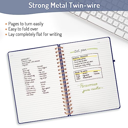 Forvencer A4 Lined Spiral Journal Notebook with 300 Numbered Pages, 11" X 8.5" College Ruled Thick Journals for Writing with 100GSM Paper, Hardcover Notebooks with Contents for Work, School, Navy | Thick Journals for Writing with 100GSM Paper, Hardcover N