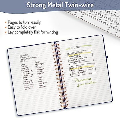 Forvencer A4 Lined Spiral Journal Notebook with 300 Numbered Pages, 11" X 8.5" College Ruled Thick Journals for Writing with 100GSM Paper, Hardcover Notebooks with Contents for Work, School, Navy | Thick Journals for Writing with 100GSM Paper, Hardcover N