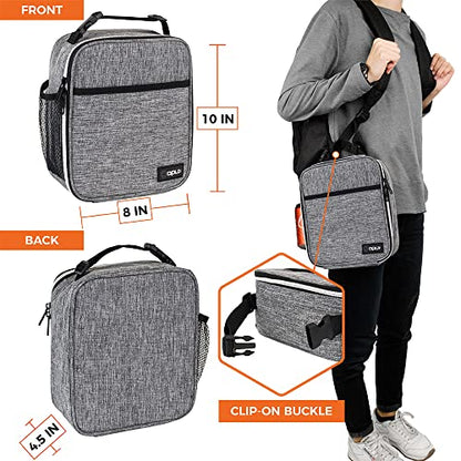 opux Insulated Lunch Bag for Kids Boys Girls, Small Compact Lunch Box with Wide Opening & Mesh Pockets, Reusable Lunch Pail for School, Work, Adults, Men, Women, Light Grey - color: Light Grey
