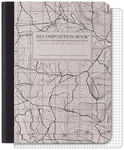 Decomposition Topographical Map Graph Paper Composition Notebook - 9.75 x 7.5 Journal with 160 Grid Pages - Quad Ruled Notebooks for School Supplies, Home & Office - 100% Recycled Paper, Made in USA - color: Topographical Map