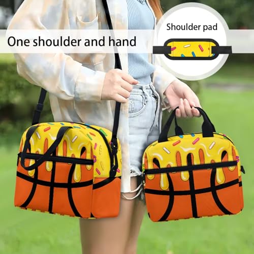 Ice Cream Basketball 3PCS Backpacks for Boys Girls, 3 in 1 School Bag with Insulated Lunch Box Pencil Case for Middle High School Students - color: Ice Cream Basketball