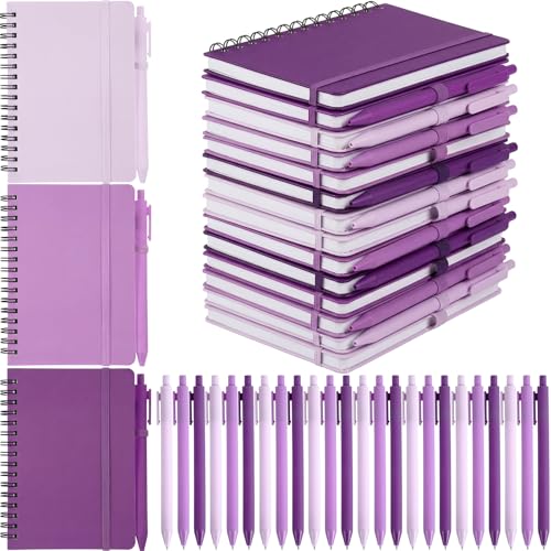 Fulmoon 12 Set Small Spiral Notebooks A6 with Pens Bulk, Multicolor 4" x 6" Pocket Notebooks Mini Lined Journals 50 Sheets for Back to School Supplies Students Gifts Rewards Office (Violet Bloom) - color: Violet Bloom