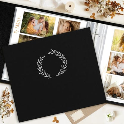Lanpn 2 Packs Photo Album Scrapbook 12x12, Linen Cover Wreath Design Top Load 3 Ring Folder Binder Photobook Photo Book 12 x 12 inch with 30 Plastic Sleeves 60 Pages Black - color: Black, size: 12x12"/2PK