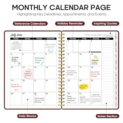 Planner 2026-2027, 6.3" x 8.5" Weekly and Monthly Academic Year Planner Calendar, July 2026 - June 2027, Hardcover Large School Planning Agenda With Tabs, Perfect for School & Office Supplies, A5, Burgundy - color: I-Burgundy, size: A5(6.3"x8.5")