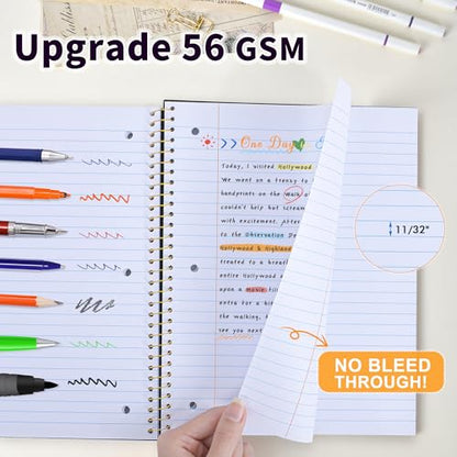 MUAHLIUB Spiral Notebook Wide Ruled Paper 8" x 10 1/2", 1 Subject Spiral Notebook, 3-Hole Punched Perforated Pages Ideal for School, Office, Writing, 95 Sheets Lined Journaling Notebook, Black - color: Black