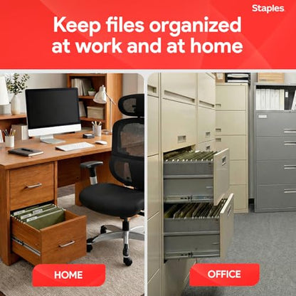 Staples Reinforced Hanging File Folders, Letter Size, 3" Expansion, Wide‑Capacity Box‑Bottom Design, Standard Green – 25/Pack - style: 25 Pack