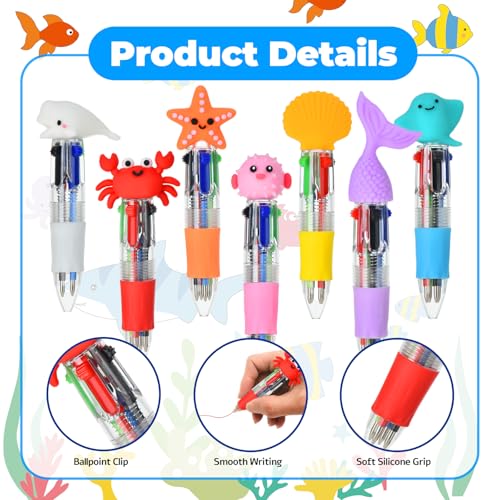 Under the Sea Party Favors Ocean Animals Multicolor Pen in One Cute Fun 4-in-1 Pens Bulk Cool Ballpoint Pens for Birthday Gifts Teacher Supplies (Sea Animal, 12) - style: Sea Animal