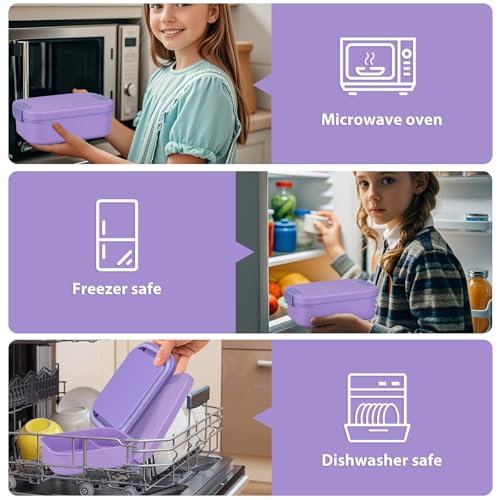 Large Bento Lunch Box Set for Adults Kids Women with 10.5oz Soup Thermo,Coffee Tumblers Men Girls Boys Teenagers Leak-Proof Lunch Food Containers with Lunch Bag - color: Purple