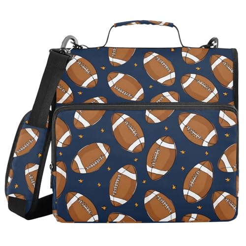 Zipper Binder Bag 3 Ring File Folder Portfolio Organizer Football Blue Binder Bags with Strap Paper Organizer Trapper Keeper Documents Storage