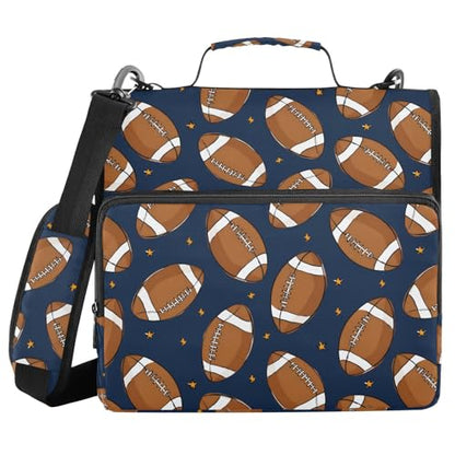 Zipper Binder Bag 3 Ring File Folder Portfolio Organizer Football Blue Binder Bags with Strap Paper Organizer Trapper Keeper Documents Storage