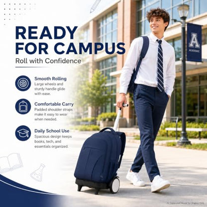gxtvo Large Wheels & Quiet Glide | Men & Women Roller Backpack with Wheels - Water-Resistant Wheeled Bag with Lunch Box for Office, Travel & College - Blue - color: Rolling Backpack Reflective Blue