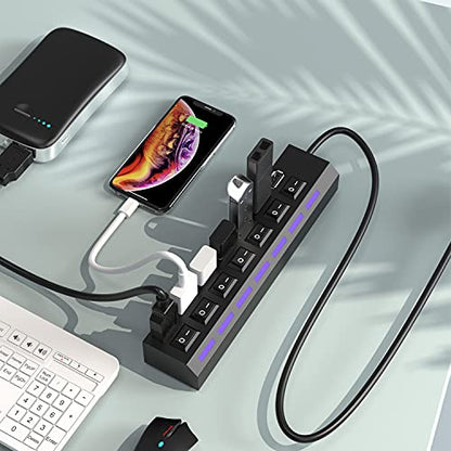 USB 허브, 7 포트 USB 2.0 허브 LED 휴대용 고속 아이맥 프로, 맥북 에어, 맥 미니/프로, 서피스 프로, PC 및 노트북과 호환