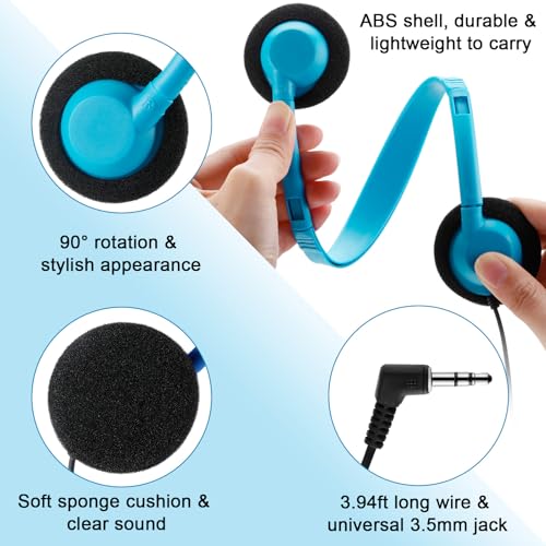 Yunsailing 30 Pack Bulk Headphones Set Over Ear Headphones with Adjustable Headband 3.5mm Plug Headsets Earphones for Learning Program, Computer Lab, Library, Testing & Multimedia Use (Lake Blue) - color: Lake Blue