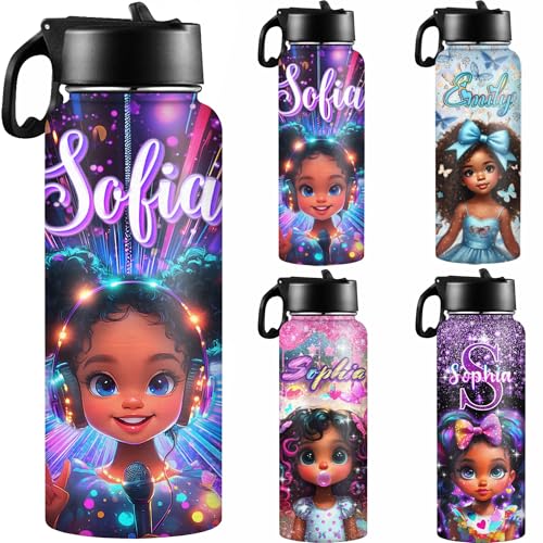 D-Story Personalized Water Bottle for Girls Custom 18oz Stainless Steel Insulated Water Bottles with Name or Text Kid's Cartoon Sport Water Bottles Travel Cup for Birthday Back to School Gifts - color: Design 10