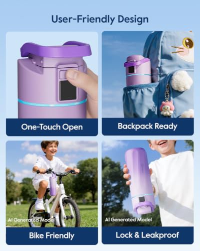 WATERH BOOST Kids Smart Water Bottle with Reminder & Tracker, 16oz | BPA-Free, Vacuum Insulated Stainless Steel, 24H Cold & 12H Hot, DIY Fridge Magnets, Rubber Base, Ideal for Travel & Camping - color: Mauve