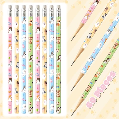 Xqumoi 60Pcs Dog Pencils with Eraser - Cute Puppy Paw #2 HB Pencils, School Classroom Student Rewards Office Supply Pet Lovers Gift Goodie Bag Fillers Stuffers Birthday Party Favors - style: Puppy