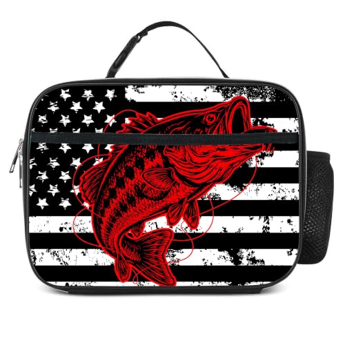American Flag Fish Lunch Bag Insulated Reusable Lunch Box Kids Girls Boys Cooler Thermal Tote Bag For Men Women School Work Picnic - color: Flag Fish